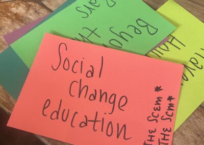 A sheet of paper with "Social Change Education" written on it